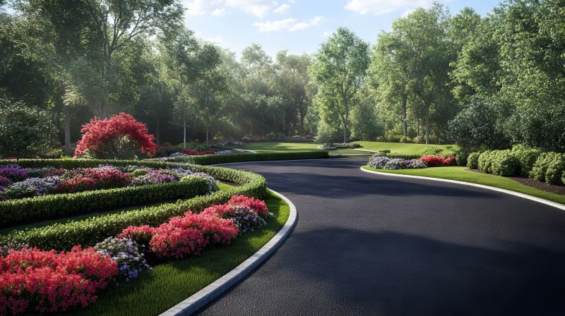 Residential Asphalt Driveway with Landscaping